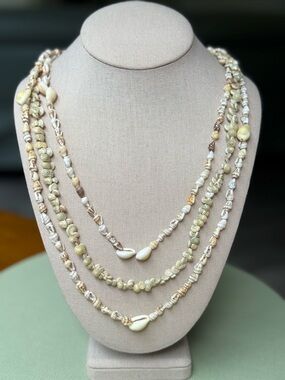 Set of 3 Long Shell Necklace in Cream colors. Boho Natural Seashells necklace